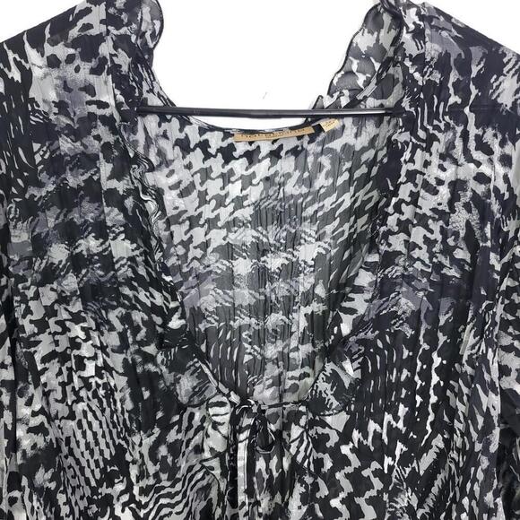 Notations Top Womens 2X Tie Front Ruffle Neck Dark Artsy Abstract Goth Retro - Picture 3 of 10